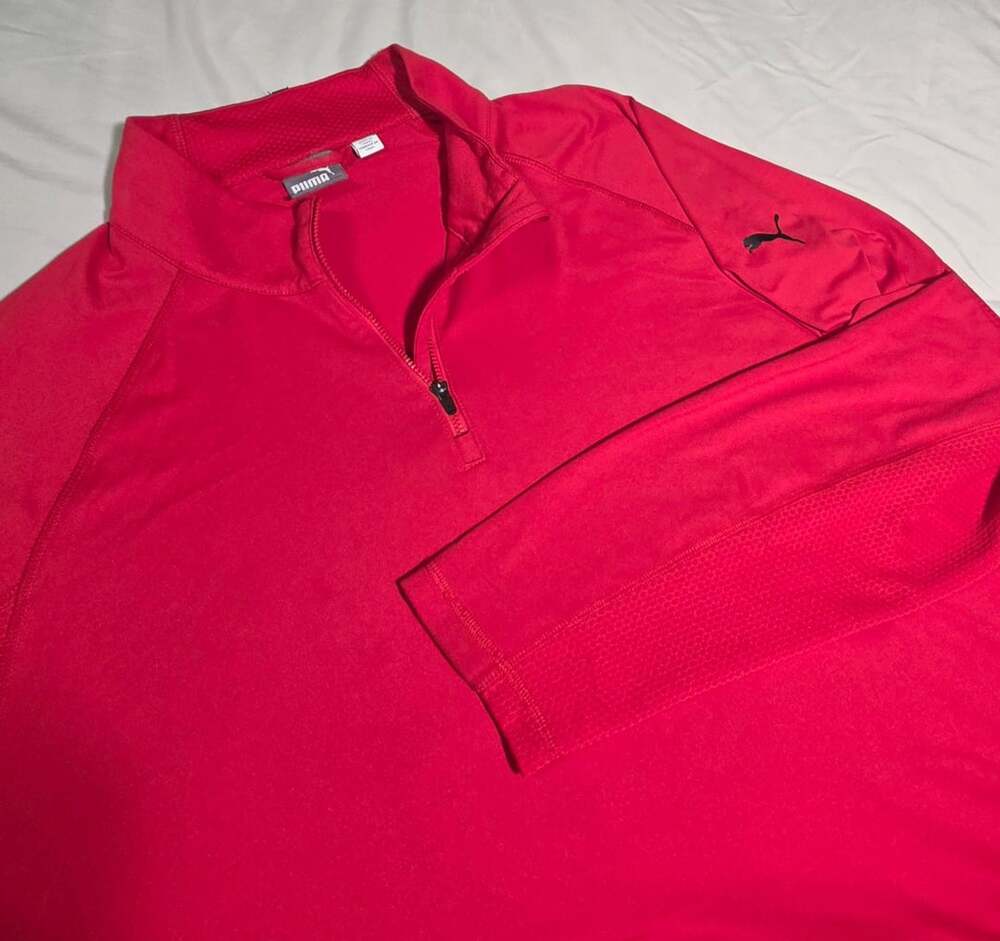 Puma 1/4 Zip Pullover Size XL Red Long Sleeve Athletic Activewear Shirt